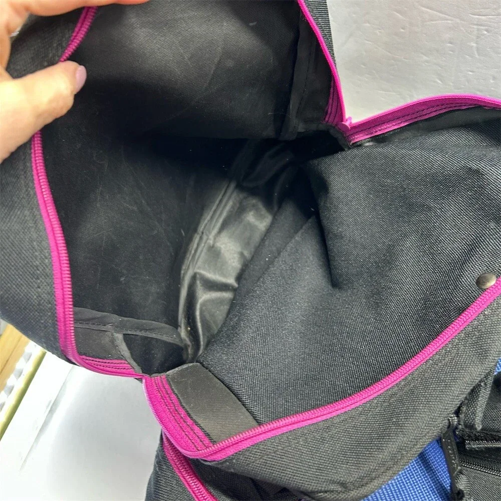 Reebok Vintage Duffle Gym Travel Bag Black Blue Straps Pink Zippers Mesh 90s